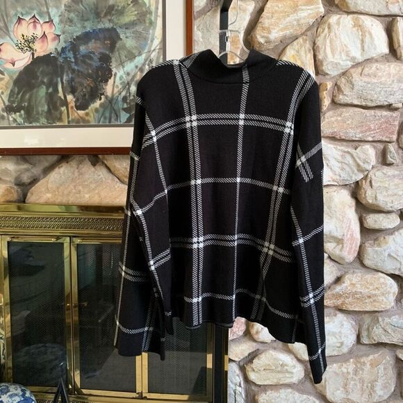 Eloquii womens plus Mock Neck Windowpane Plaid Sweater - Picture 1 of 10